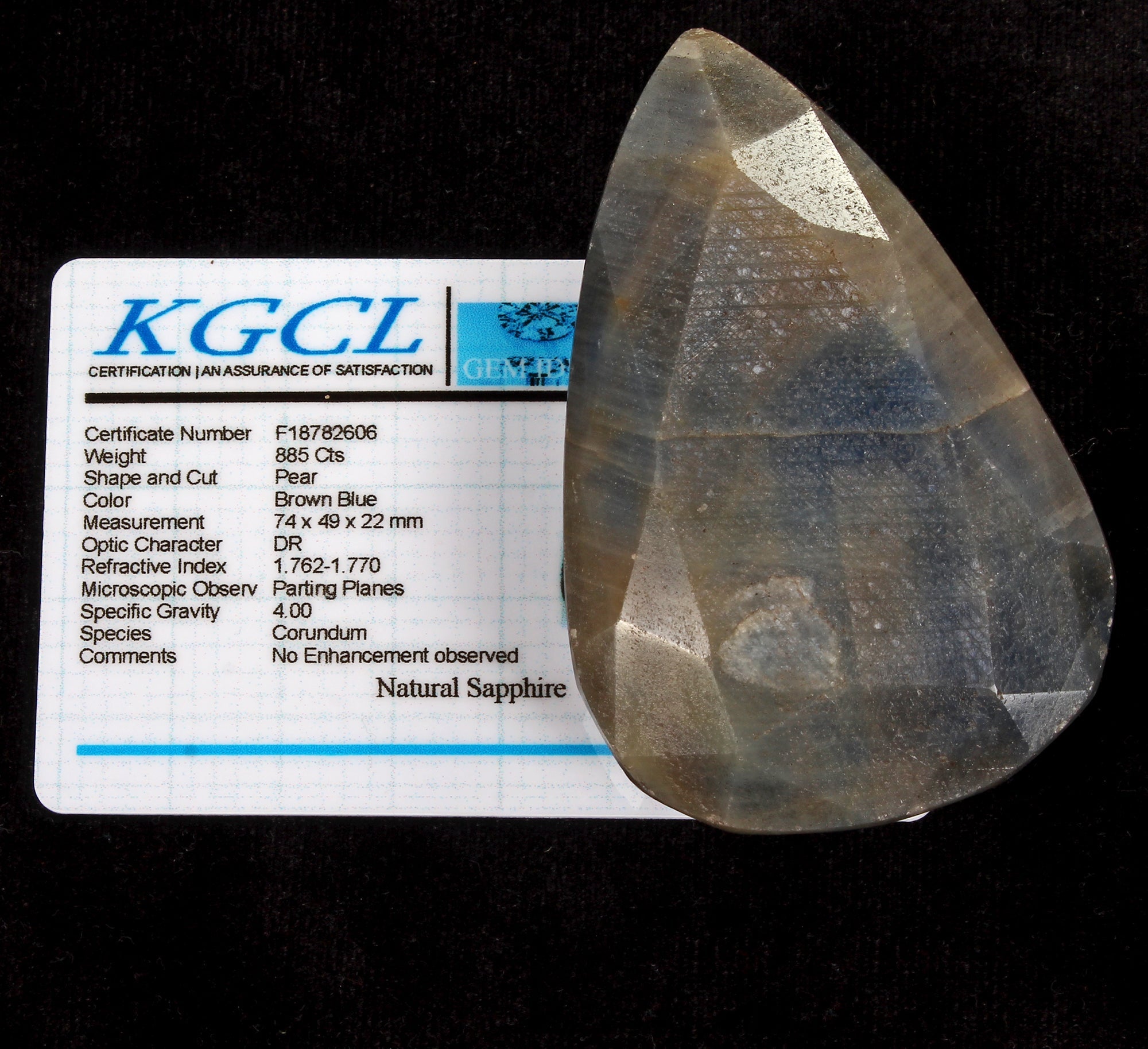 Certified 885 Ct Natural Sapphire Untreated Blue Gray Pear Cut Huge Loose Gem