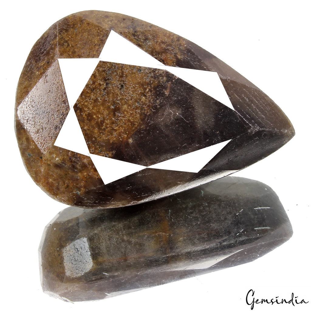 Certified 320 Ct Natural Orange Brown Sapphire Pear Cut Untreated Bi-color Gem