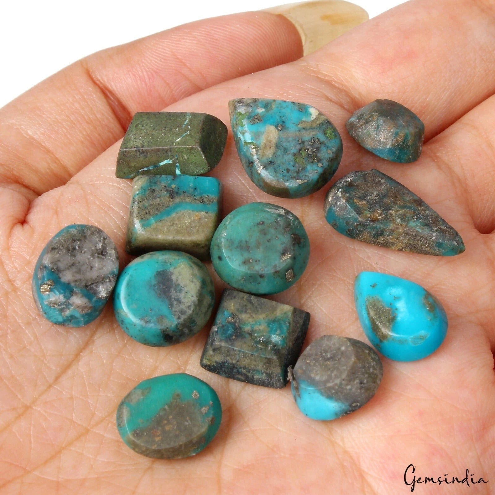 76.30 Cts/12 Pcs Natural Persian Blue Turquoise Neyshabur Mix Cab Loose Gems Lot