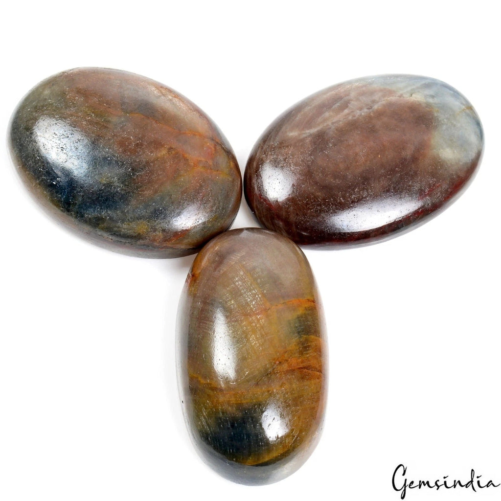 Certified 920 Ct/3 Pcs Natural Untreated Brown Blue Sapphire Oval Cab Loose Gems