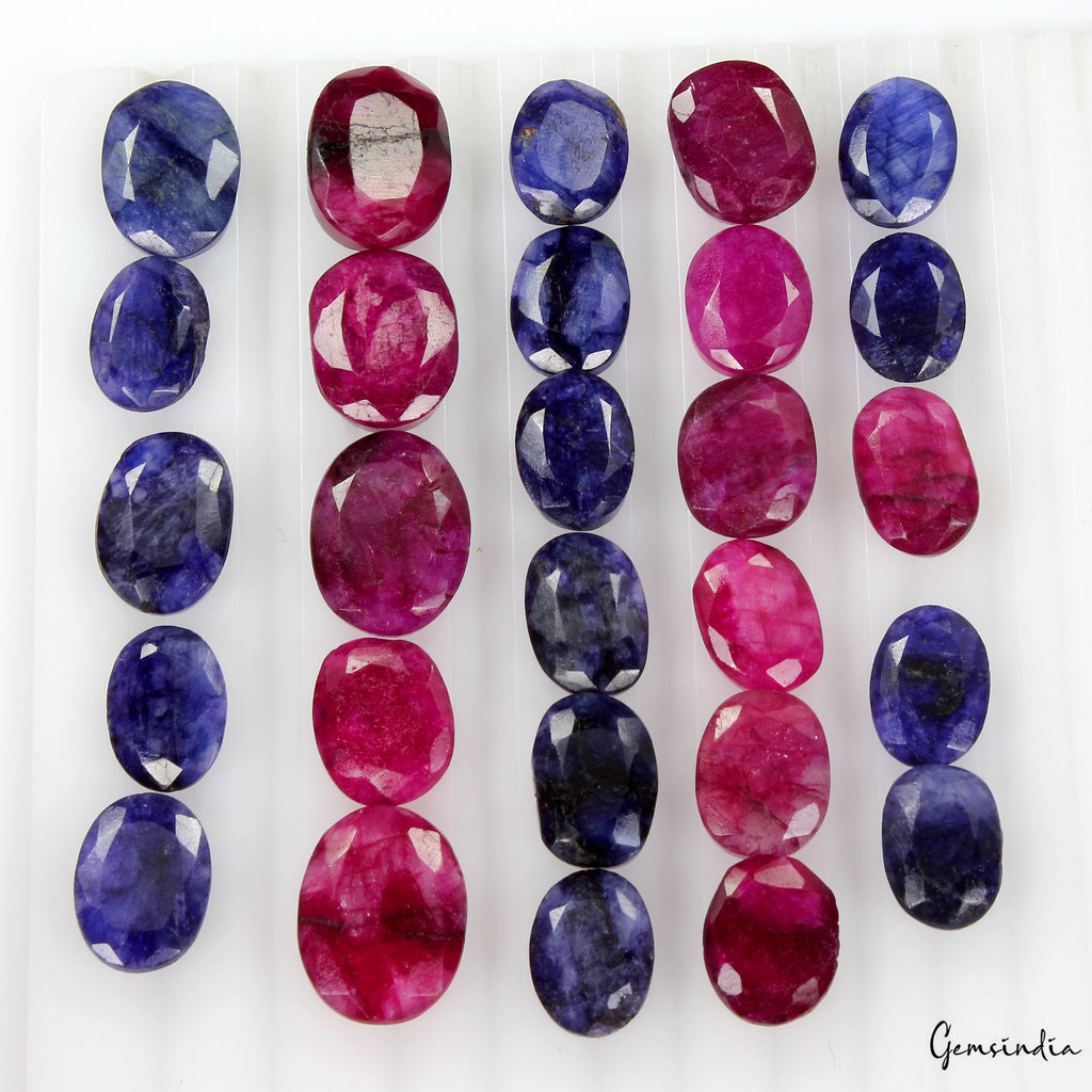 200 Ct/27 Pcs Natural Red Blue Beryl Oval Cut Loose Jewelry Making Gemstones Lot