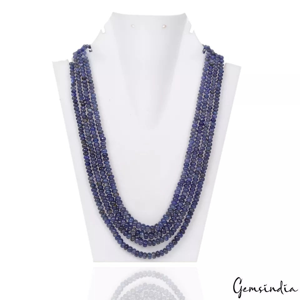 610 Ct Natural Blue Untreated Tanzanite Round Cab Beaded 4Strand Necklace 18-20"