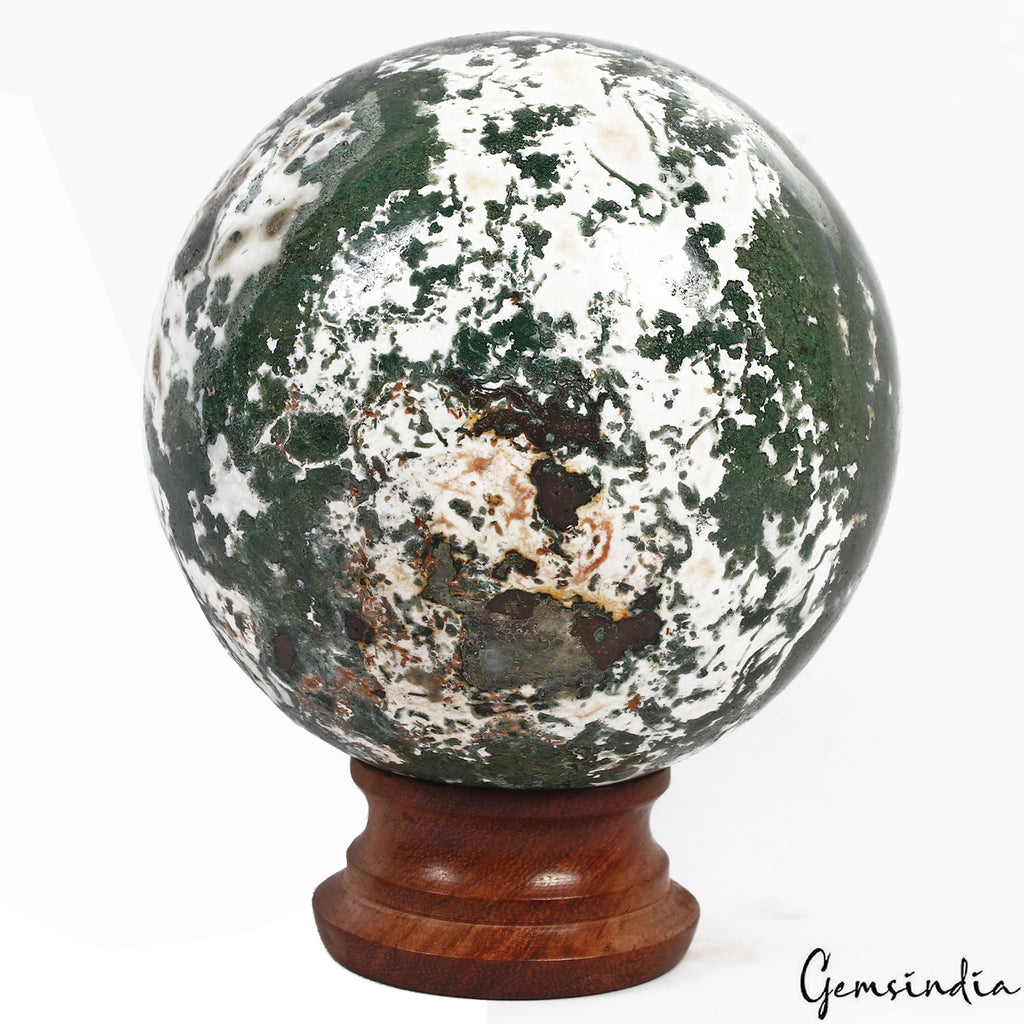 Moss Agate Sphere, Untreated, Green — 3.9 Inch, 1.116 Kg (5580 Ct), Madagascar