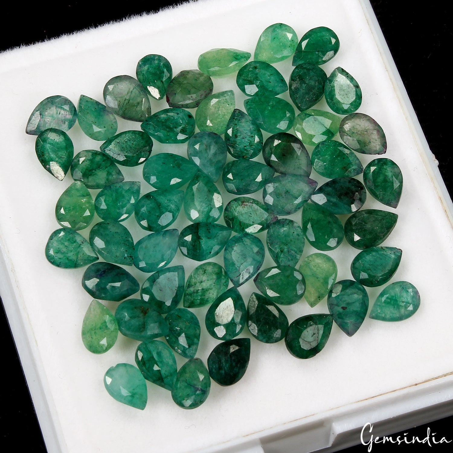 Certified 35.60 Ct/56 Pcs Natural Green Colombian Emerald Pear Cut Loose Gem Lot