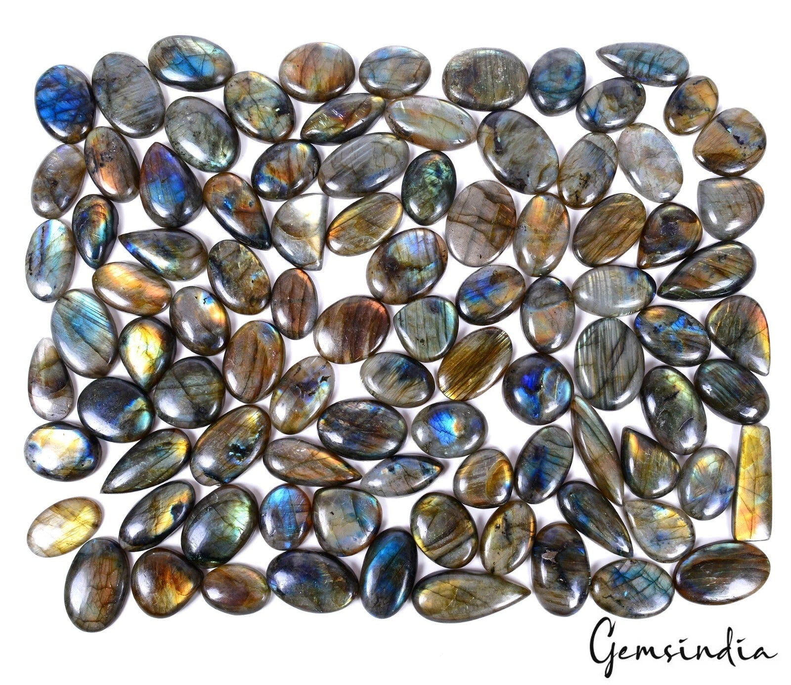 2500 Cts/92 Pcs Natural Untreated Multi Shine Labradorite Mix Cab Loose Gems Lot