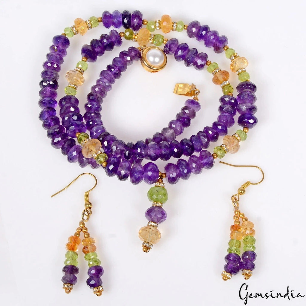 270.90 Cts Natural Untreated Multi Color Round Gems Beaded Handmade Jewelry Set