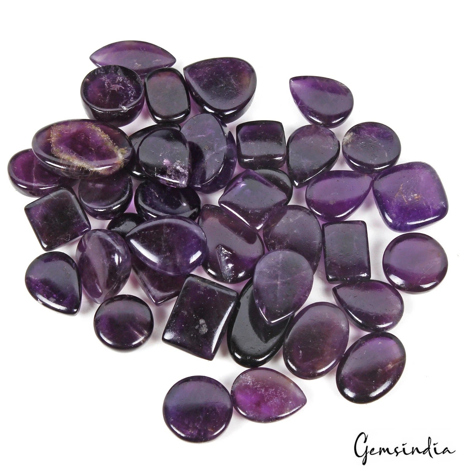 Amethyst Lot, Cabochon, Untreated, Purple — 38 Pieces, 11mm to 24mm, 400 Ct