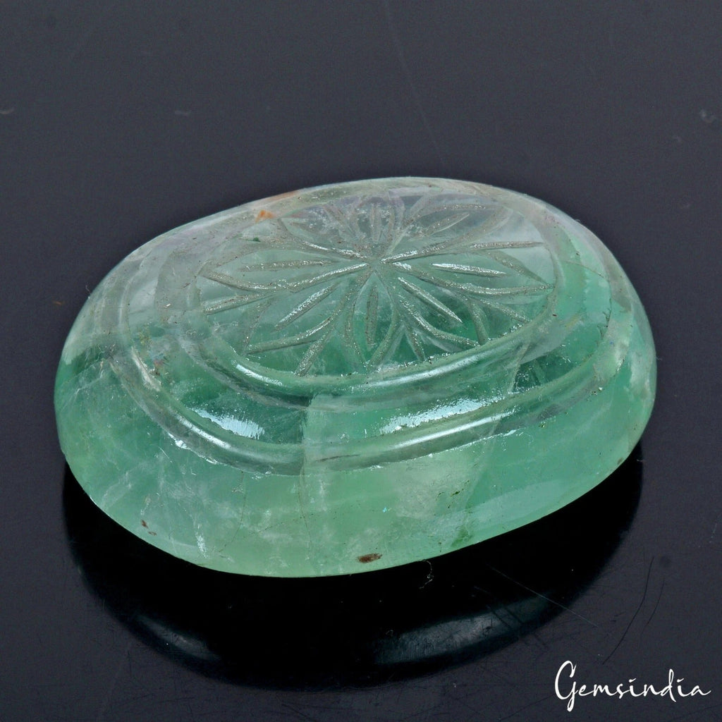 520 Ct Natural Untreated Brazilian Green Fluorite Oval Cut Hand Carved Loose Gem