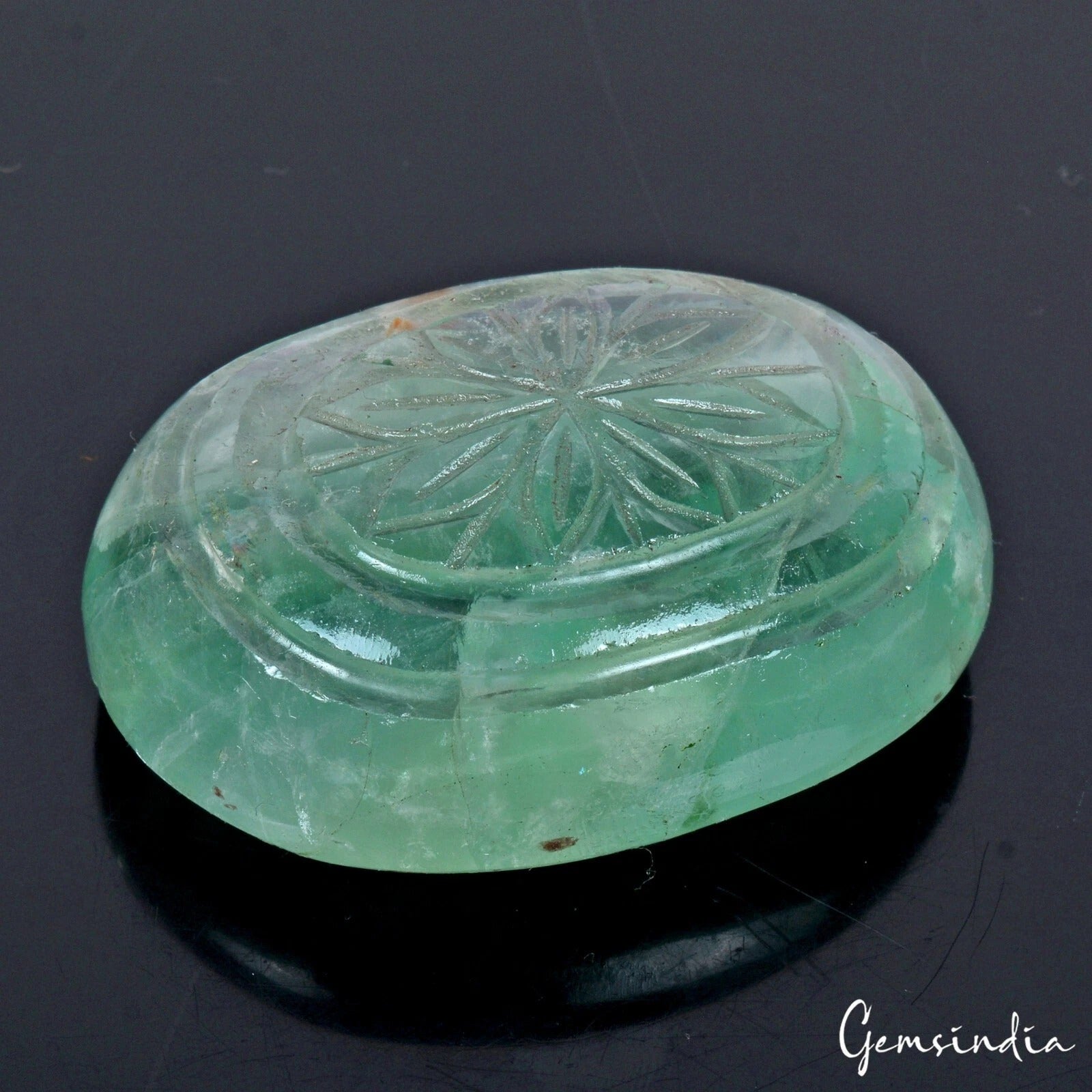 520 Ct Natural Untreated Brazilian Green Fluorite Oval Cut Hand Carved Loose Gem
