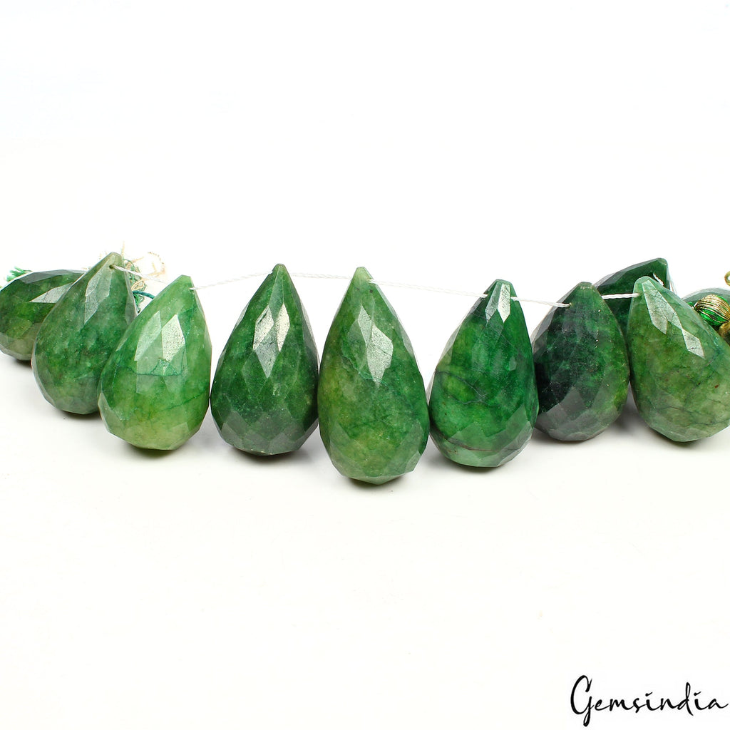 10 Pcs/820 Ct Natural Green Emerald Pear Cut Drilled Beads Briolette For Jewelry