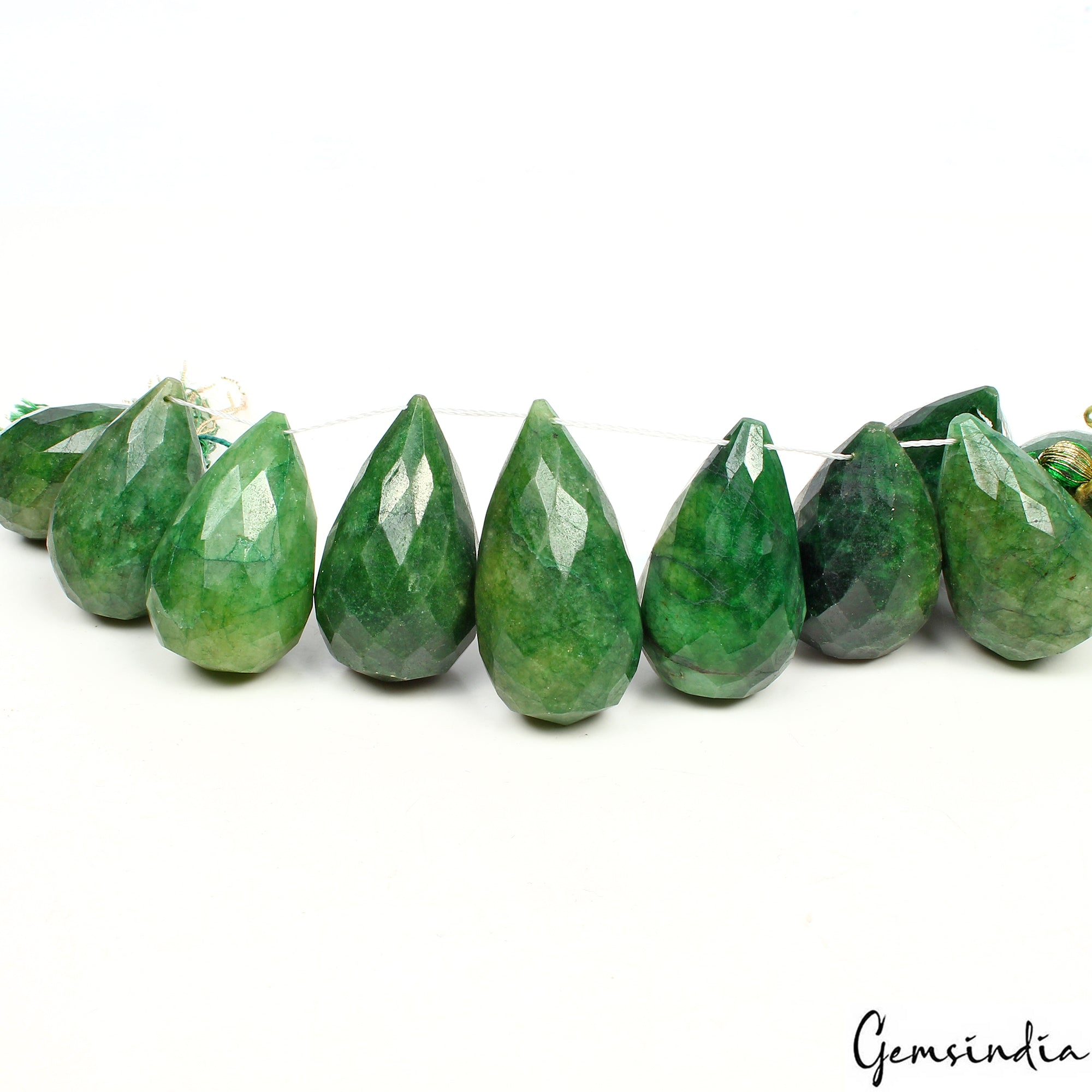 10 Pcs/820 Ct Natural Green Emerald Pear Cut Drilled Beads Briolette For Jewelry