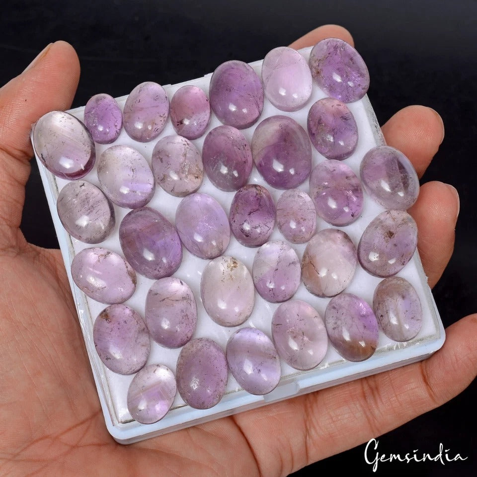 420 Cts Natural Purple Amethyst Oval Cab Loose Untreated Gemstones Lot ~32 Pcs