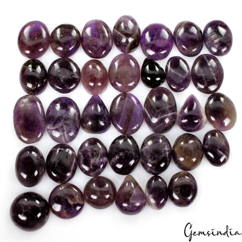 Amethyst Lot, Cabochon, Untreated, Purple — 34 Pieces, 17mm to 27mm, 650 Ct, Madagascar