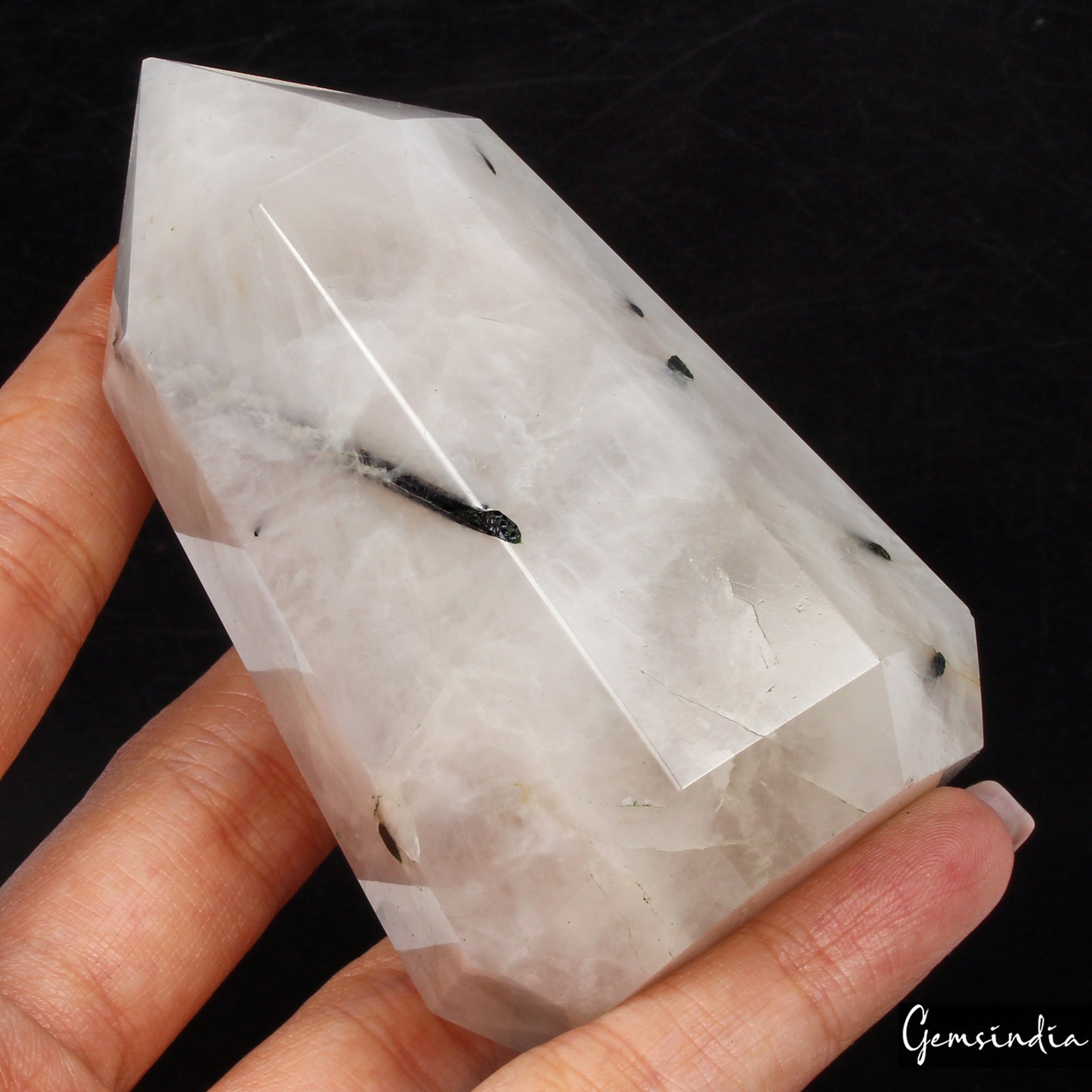 3.3 Inch Black Tourmaline Rutilated Quartz Obelisk Tower Crystal Point Healing