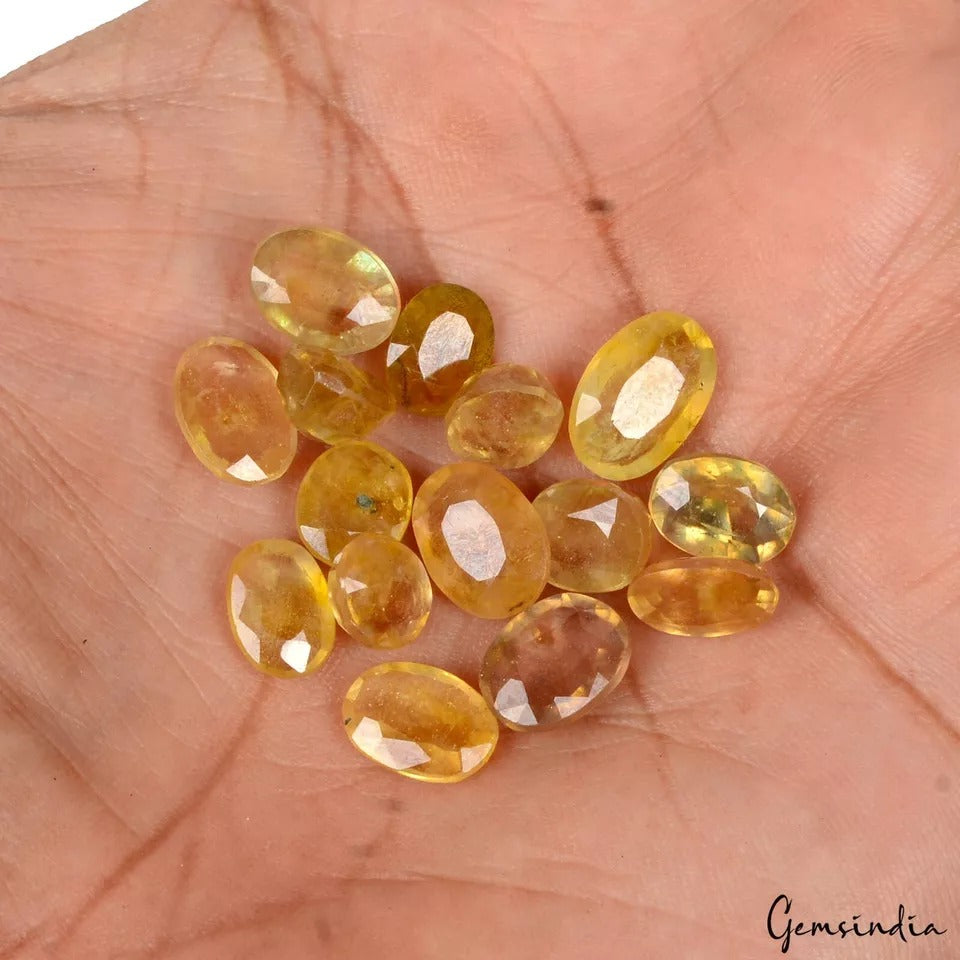 43.80 Cts/15 Pcs Natural Untreated Ceylon Yellow Sapphire Oval Gems For Jewelry