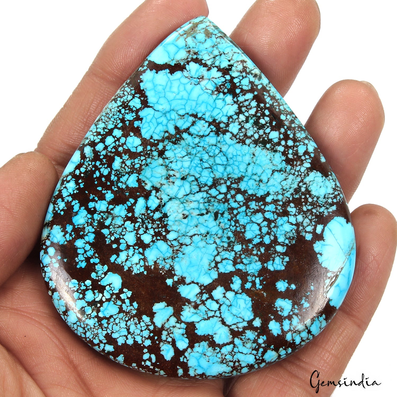Huge 480 Cts USA Arizona Spiderweb Blue Turquoise Pear Cabochon Loose Gemstone