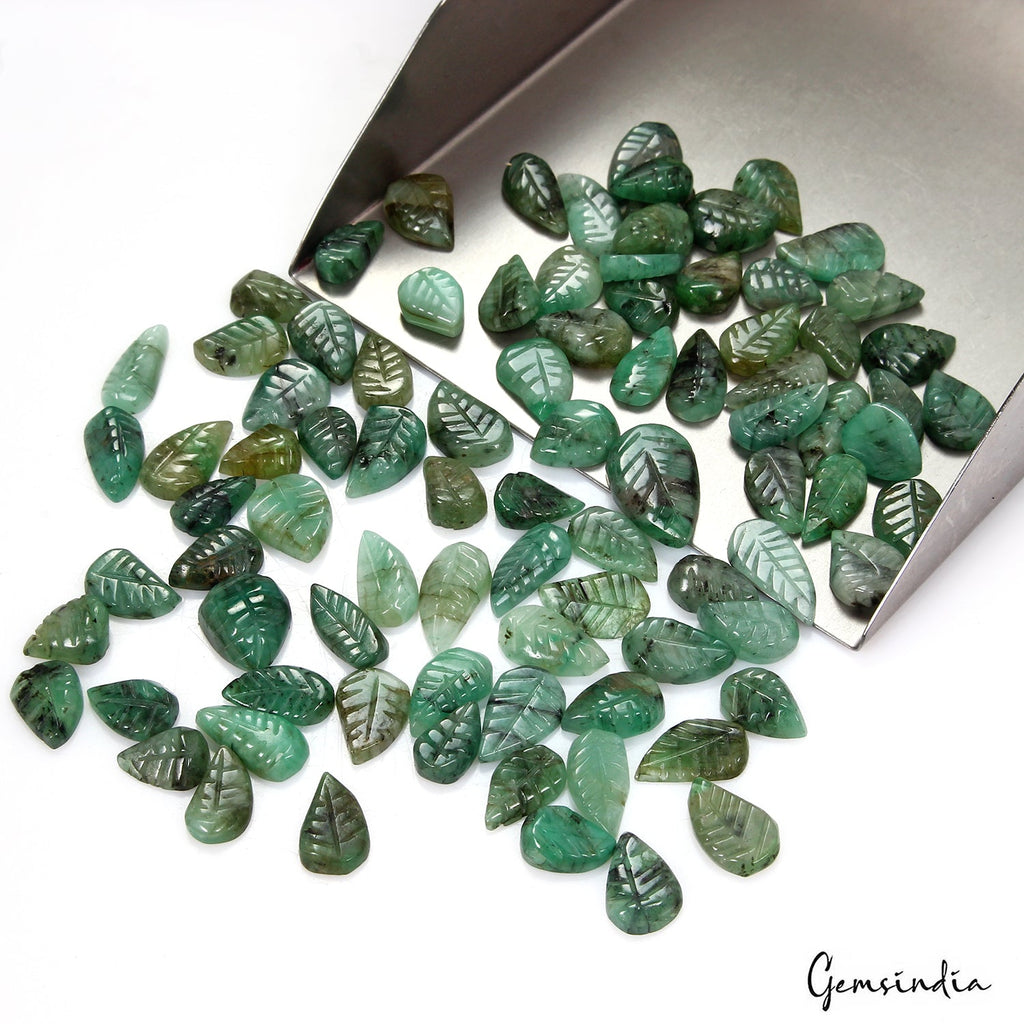Certified 180.00 Ct/88 Pcs Natural Untreated Green Emerald Leaf Hand Carved Gems