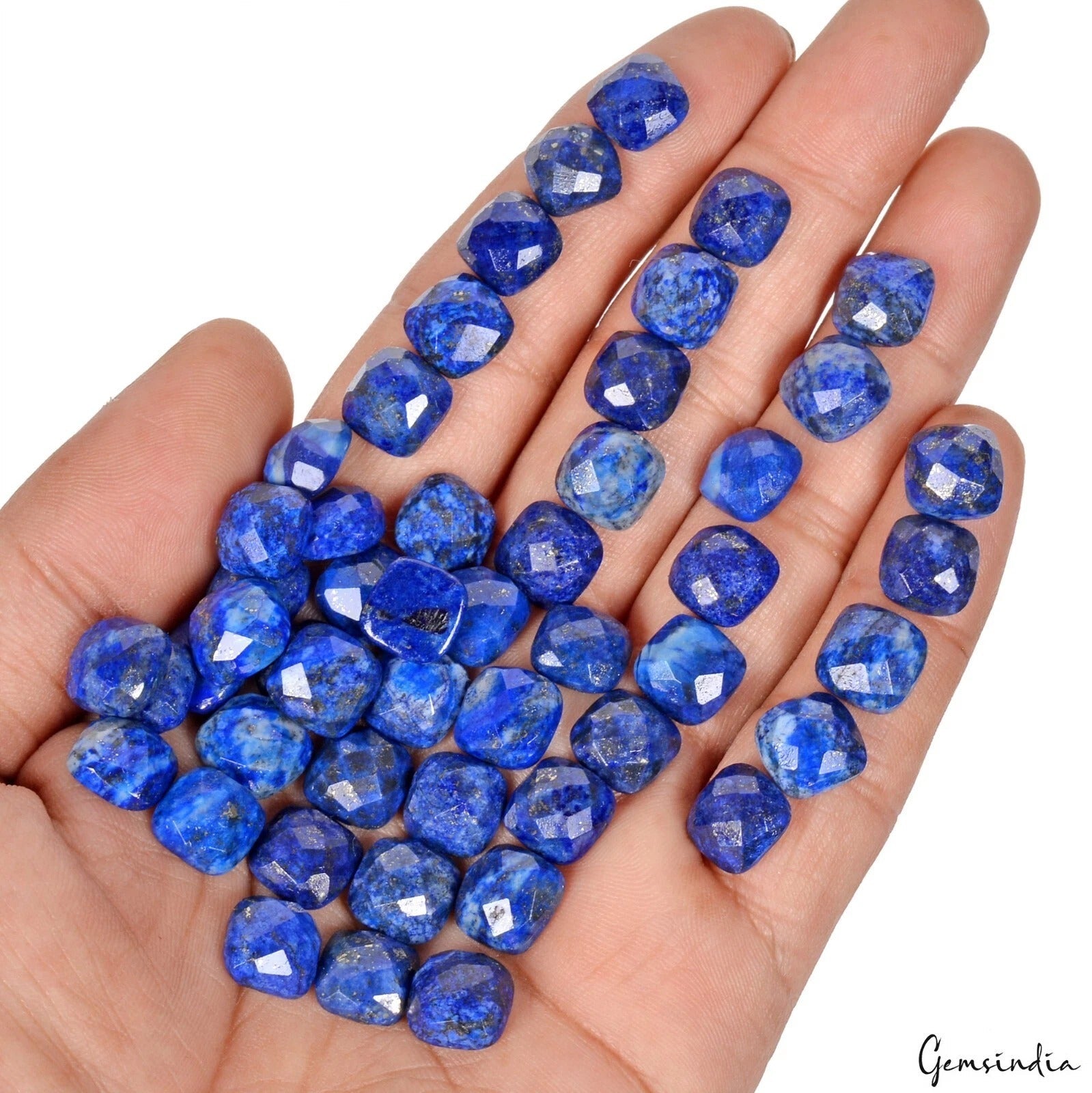 50Pc Natural Lapis Lazuli 10mm Cushion Checker Cut Calibrated Gems Wholesale lot