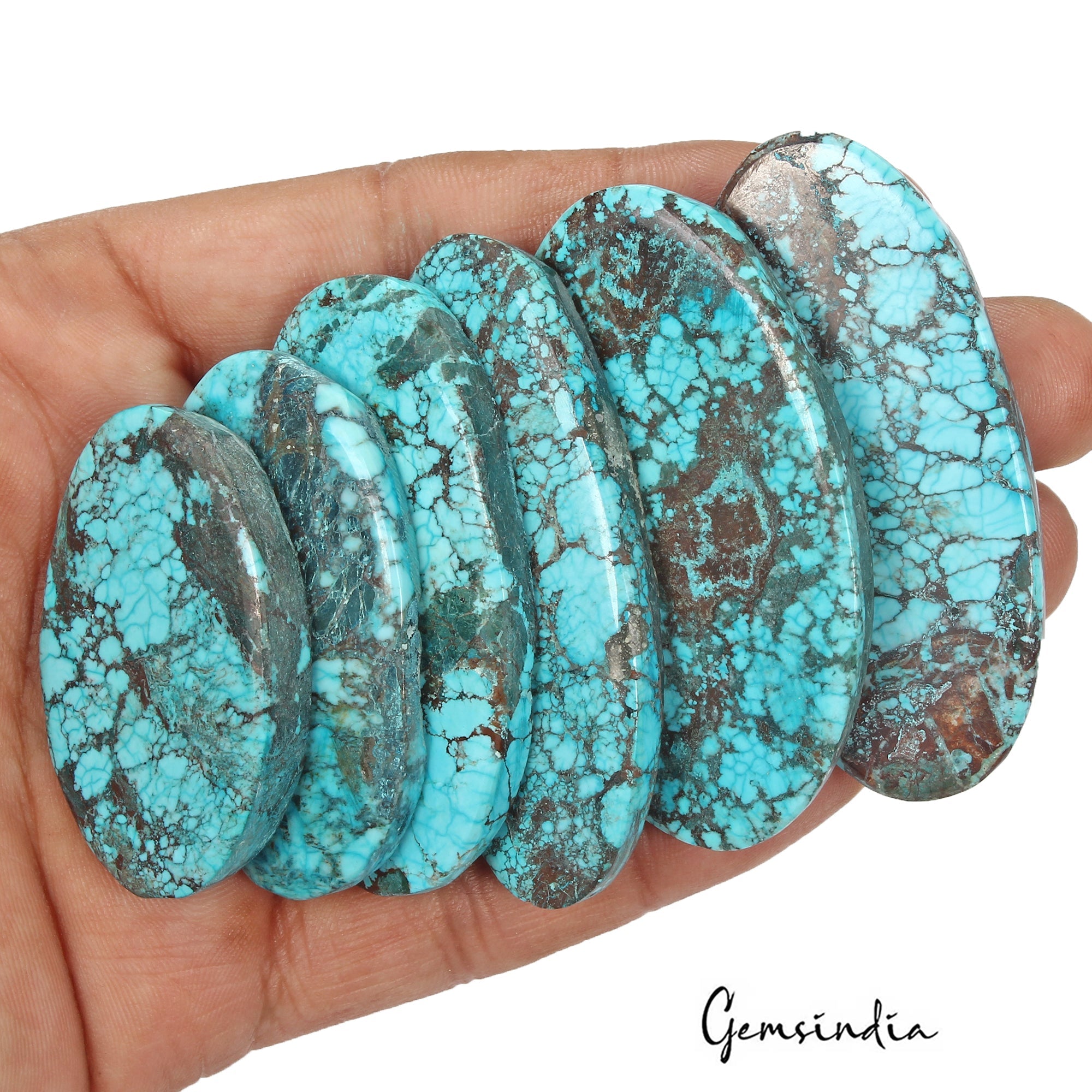 570 Cts/6 Pcs Natural Spiderweb Blue Turquoise Oval Cab Loose Gems Wholesale Lot