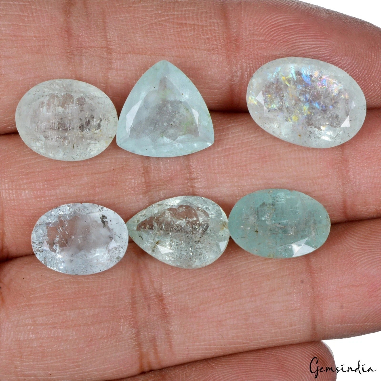 Aquamarine Lot, Loose Gemstone, Untreated, Blue — 6 Pieces, 13mm to 16mm, 38.60 Ct, Brazil