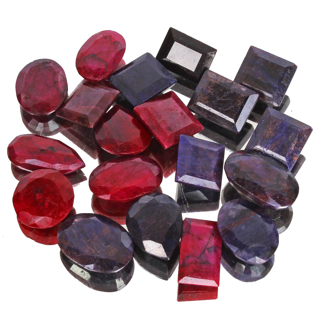 400 Ct/19 Pcs Natural Ruby Sapphire Mix Cut Pendant Size Loose Jewelry Gemstones