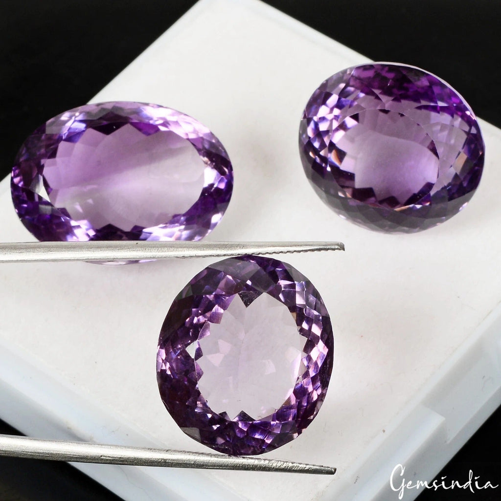 Certified 60.10 Ct Natural Untreated Brazilian Purple Amethyst Oval Cut Gems Lot