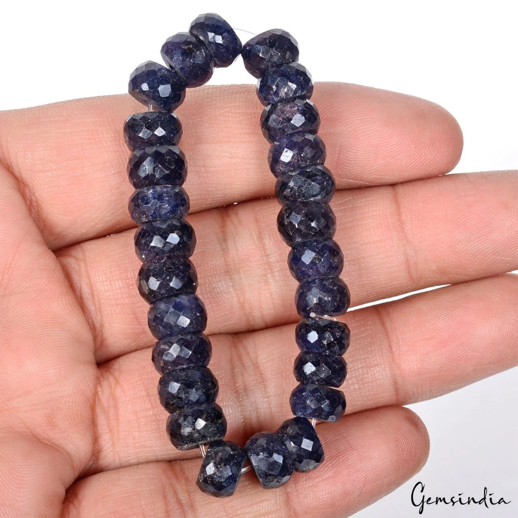 180 Cts Natural Dark Blue Sapphire Round Faceted Beaded Stretchable Bracelet 7"