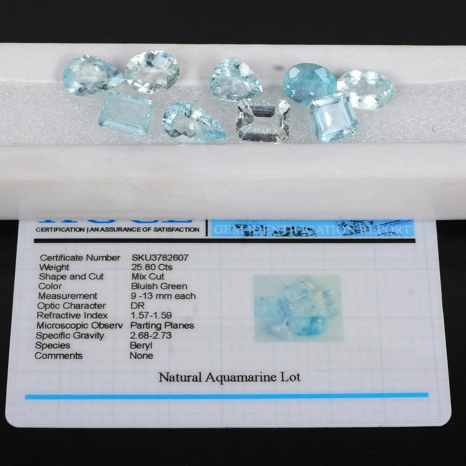 25.80 Cts Certified Natural Stunning Blue Aquamarine Mix Cut 9mm-13mm Gemstones