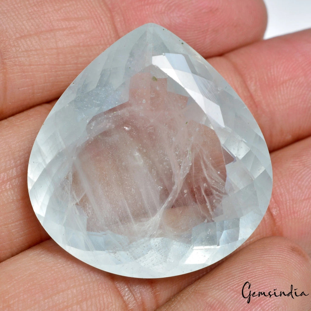 Aquamarine Loose Gemstone, Pear Cut, Untreated — 32x30x14mm, 75.70 Ct
