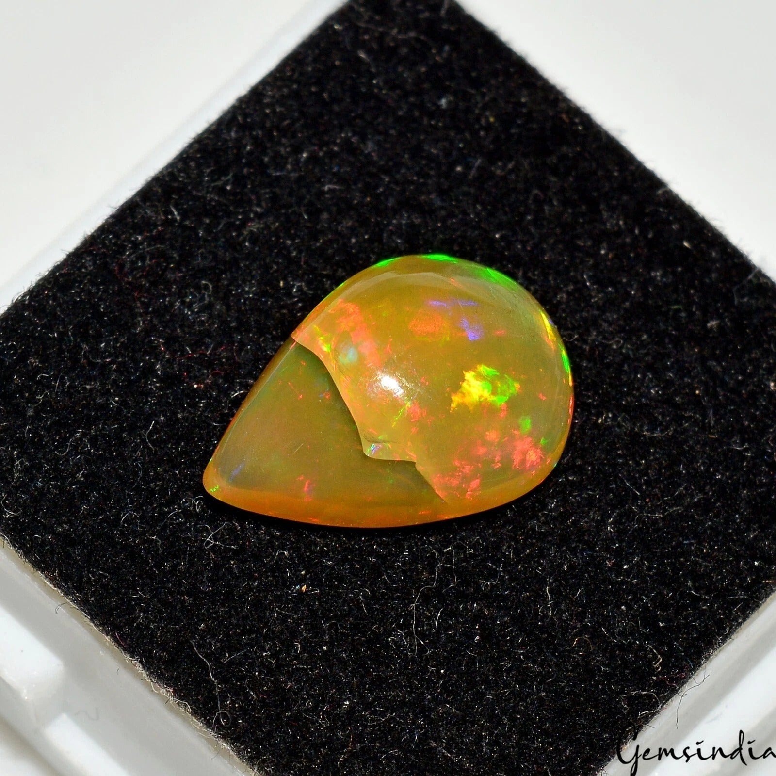 Certified 2.90 Cts Natural Welo Multi Fire Ethiopian Opal Pear Cab Gem For Ring