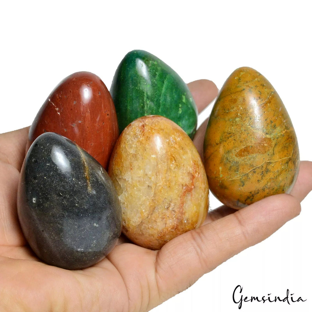 2790 Cts Natural Multi Gemstones Crystal Reiki Healing Mineral Egg Cabochon~5 Pc