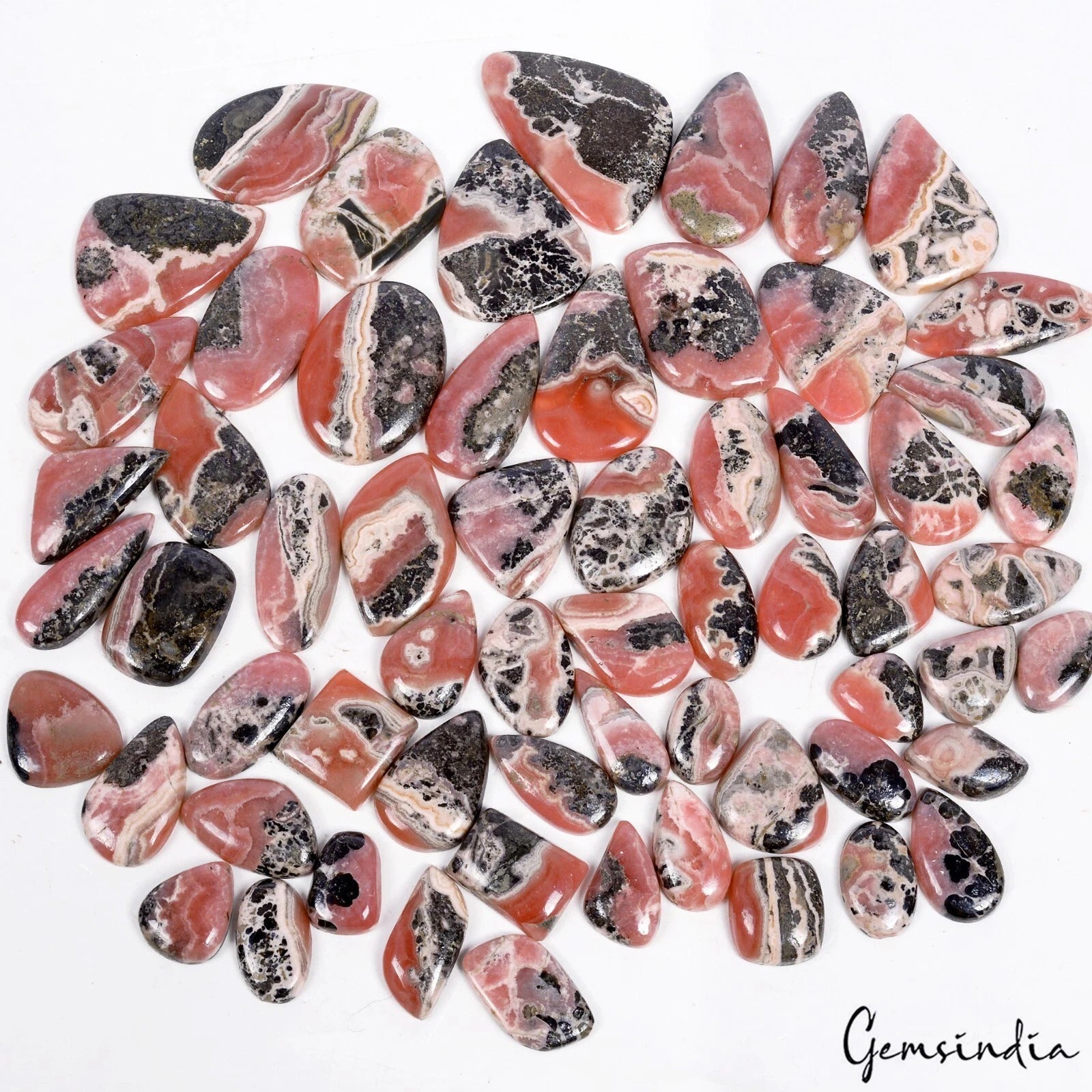 61 Pcs Natural Rhodochrosite Untreated 18-49mm Loose Cabochon Gemstones~ 2130 Ct