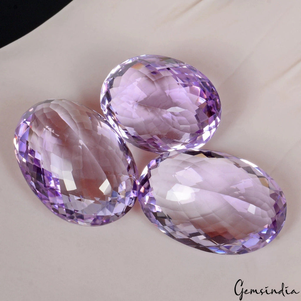 3 Pcs Natural Rich Purple Amethyst Oval Checker Cut 20-23mm AAA Grade Gemstones