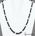 Single Line Natural Sapphire & Pearl Round Beaded Handmade Women Necklace~ 18"