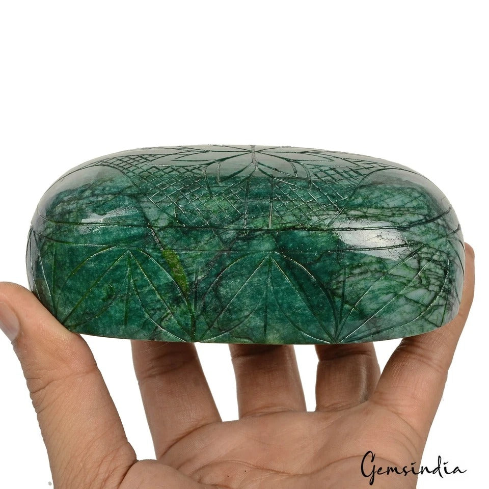 3760 Ct Natural Green Brazilian Emerald Oval Hand Carved Museum Size Gemstone