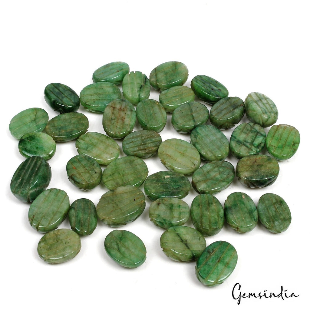 400 Ct Natural Green Emerald Oval Shape Loose Hand Carved 13-17mm Gemstones~38Pc