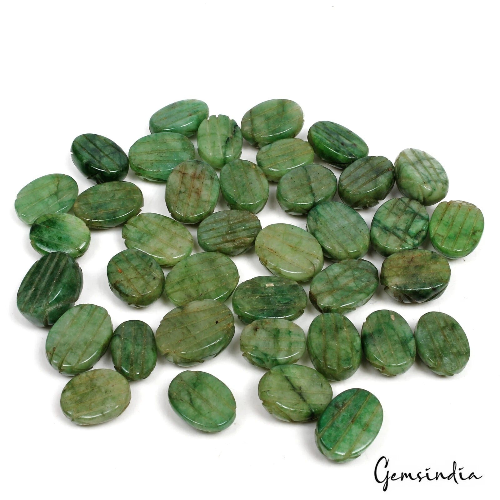 400 Ct Natural Green Emerald Oval Shape Loose Hand Carved 13-17mm Gemstones~38Pc