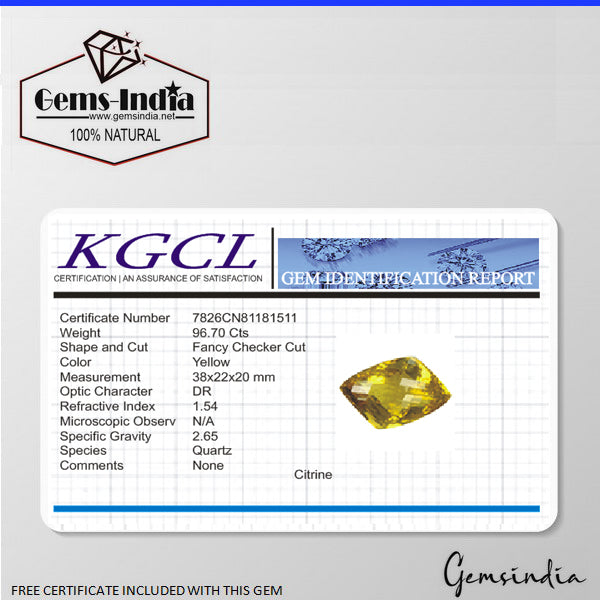 Certified 96.70Ct Natural Green Gold Citrine Fancy Cut Top Quality Rare Huge Gem