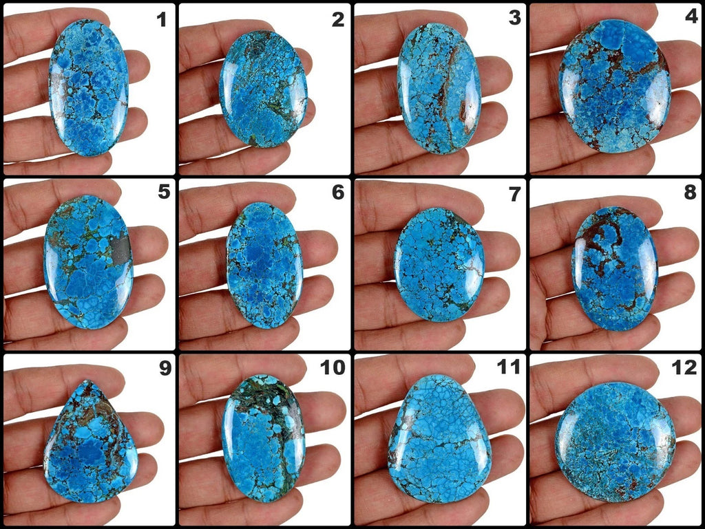 Turquoise Lot, Cabochon, Blue — 12 Pieces, 43mm to 63mm, 2020 Ct