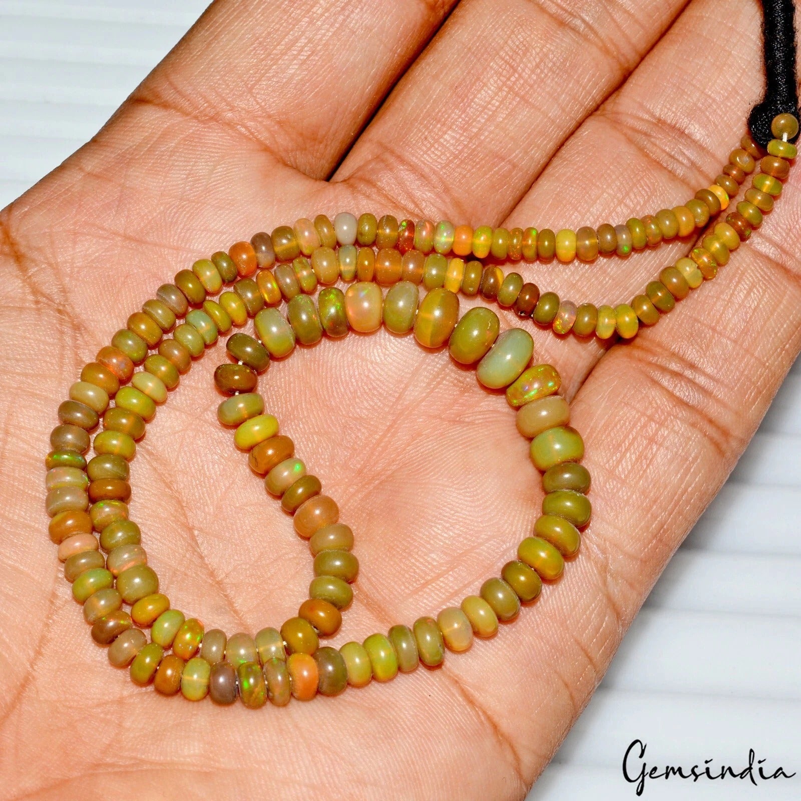 Natural Rainbow Fire Opal Gems 3 to 7 mm Size Smooth Rondelle Beads 15" Strand