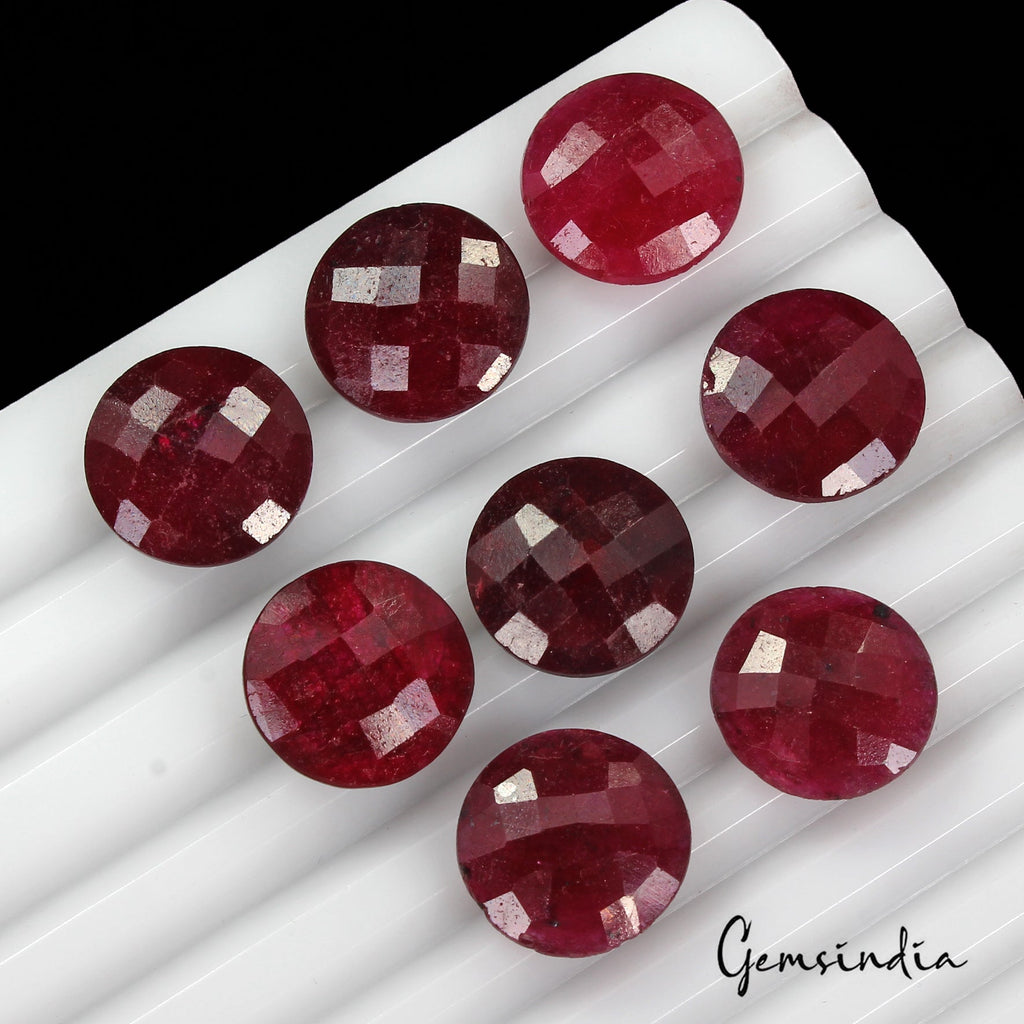 102.10 Ct Natural Red Ruby Round Checker Cut Loose Gems Pair For Making Earrings