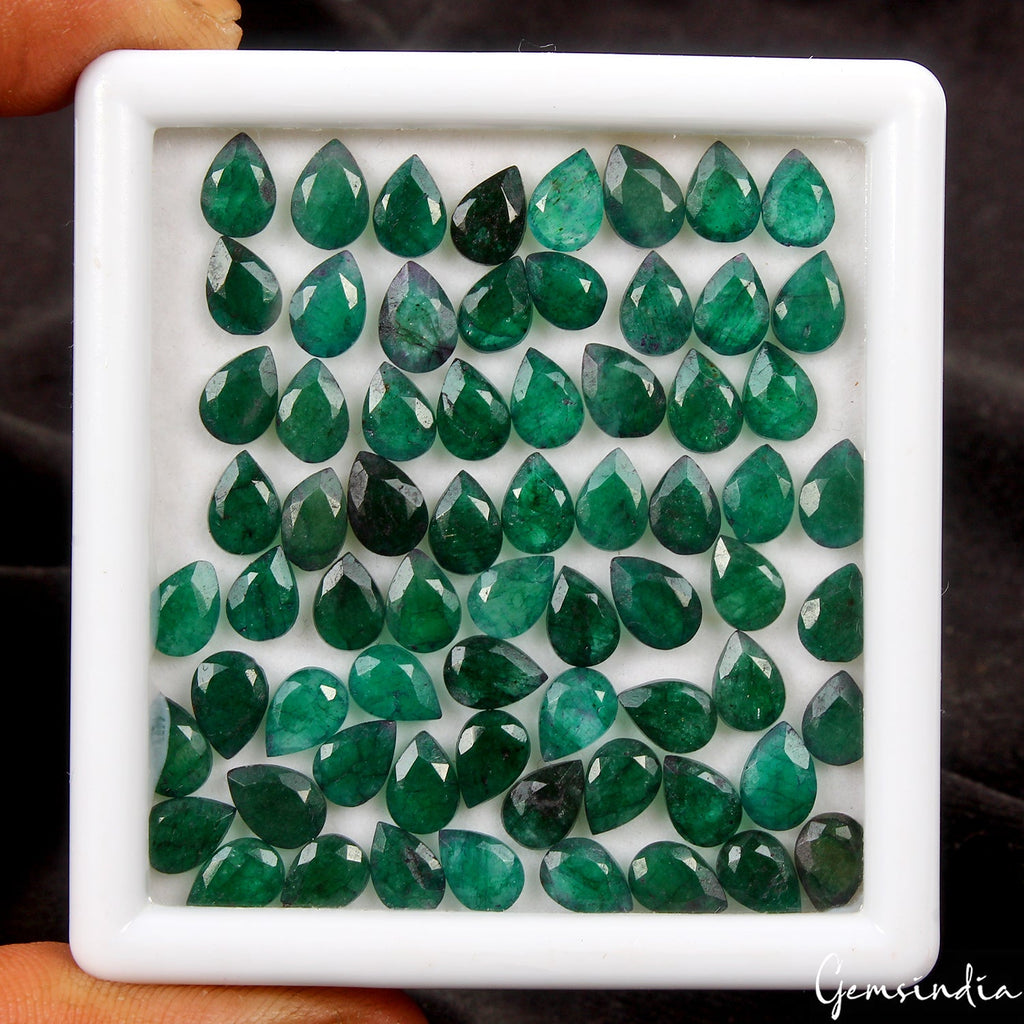 Certified 100% Natural Green Zambian Emerald Pear Cut Loose 7x5mm Gemstones Lot