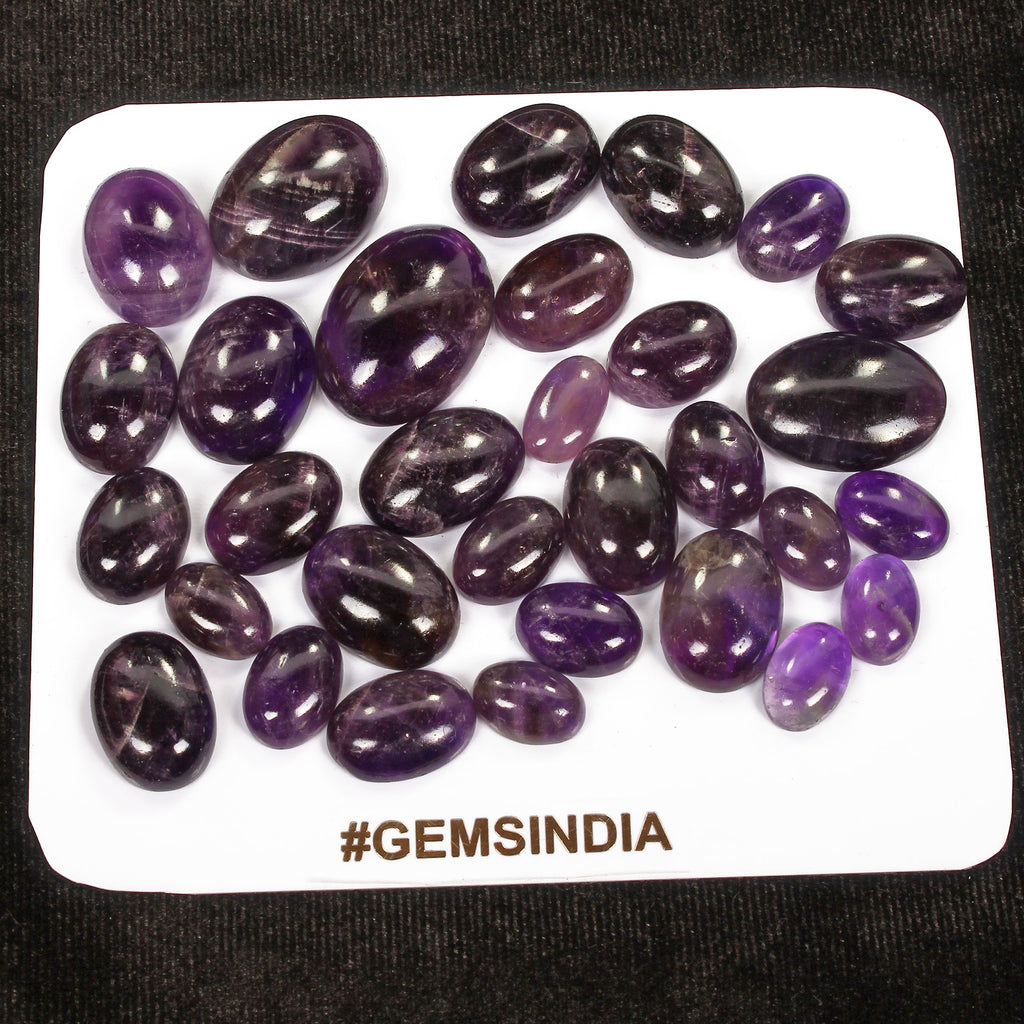 330 Cts/31 Pcs Natural Untreated Dark Purple Amethyst Oval Cab Loose Gems Lot