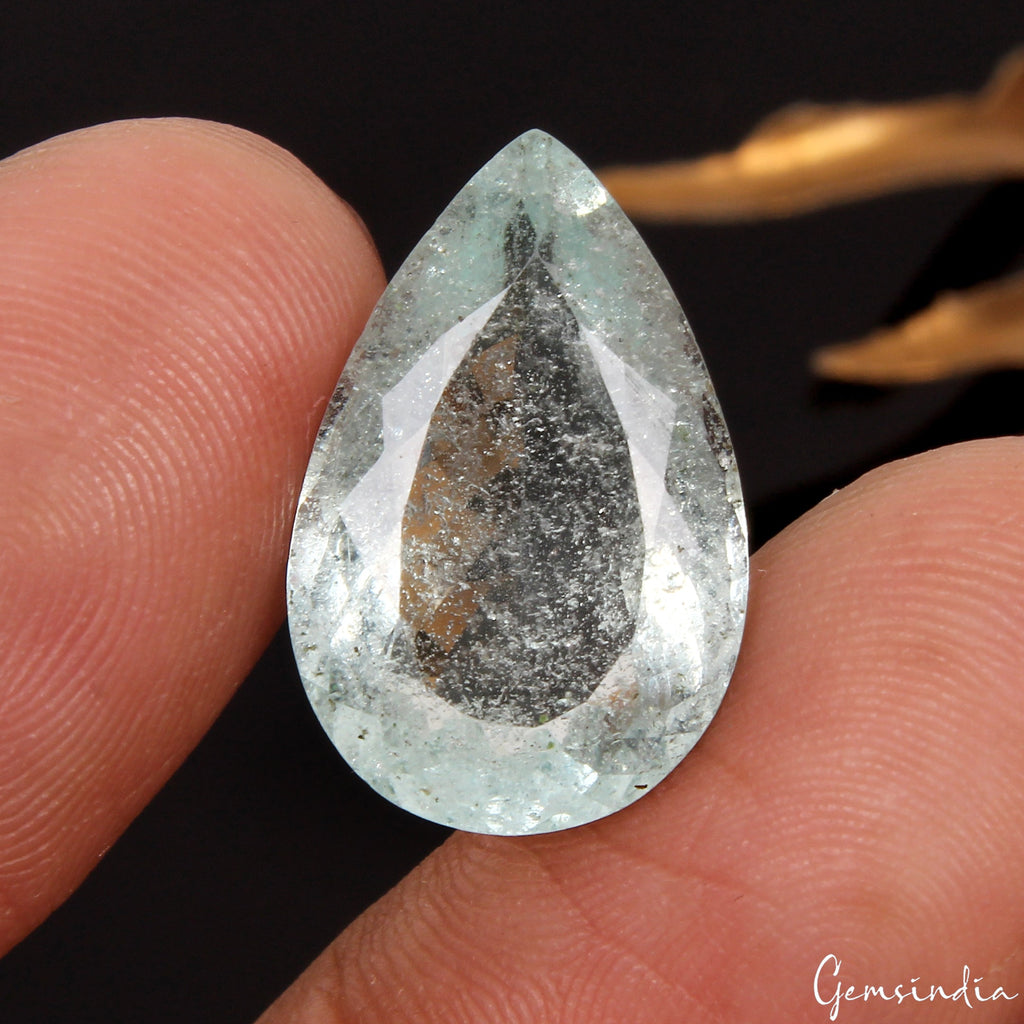 9.60 Ct Natural Santa Maria Green Aquamarine Pear Cut Loose Gemstone Certified