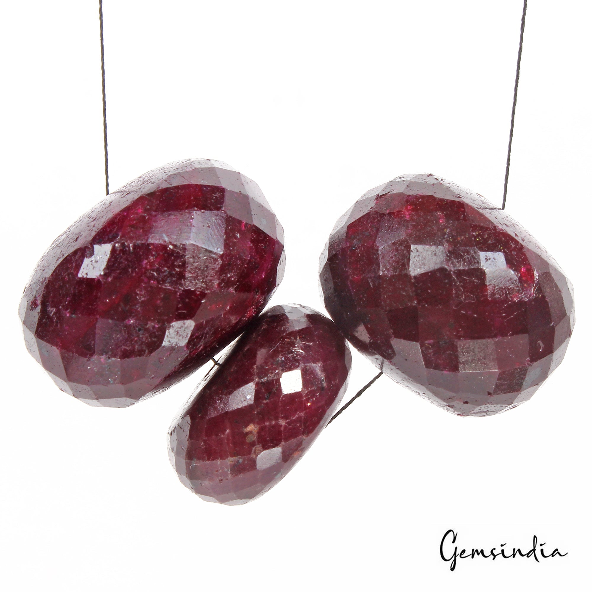 700 Cts/3 Pcs Natural African Red Ruby Round Faceted Drill Bead Loose Gems Lot