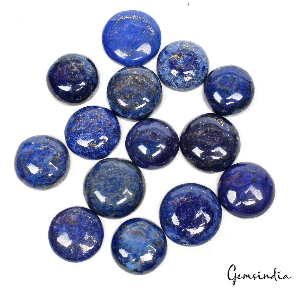 340 Cts/14 Pcs Natural Blue Gold Pyrite Lapis Lazuli Round Cab Gems For Jewelry