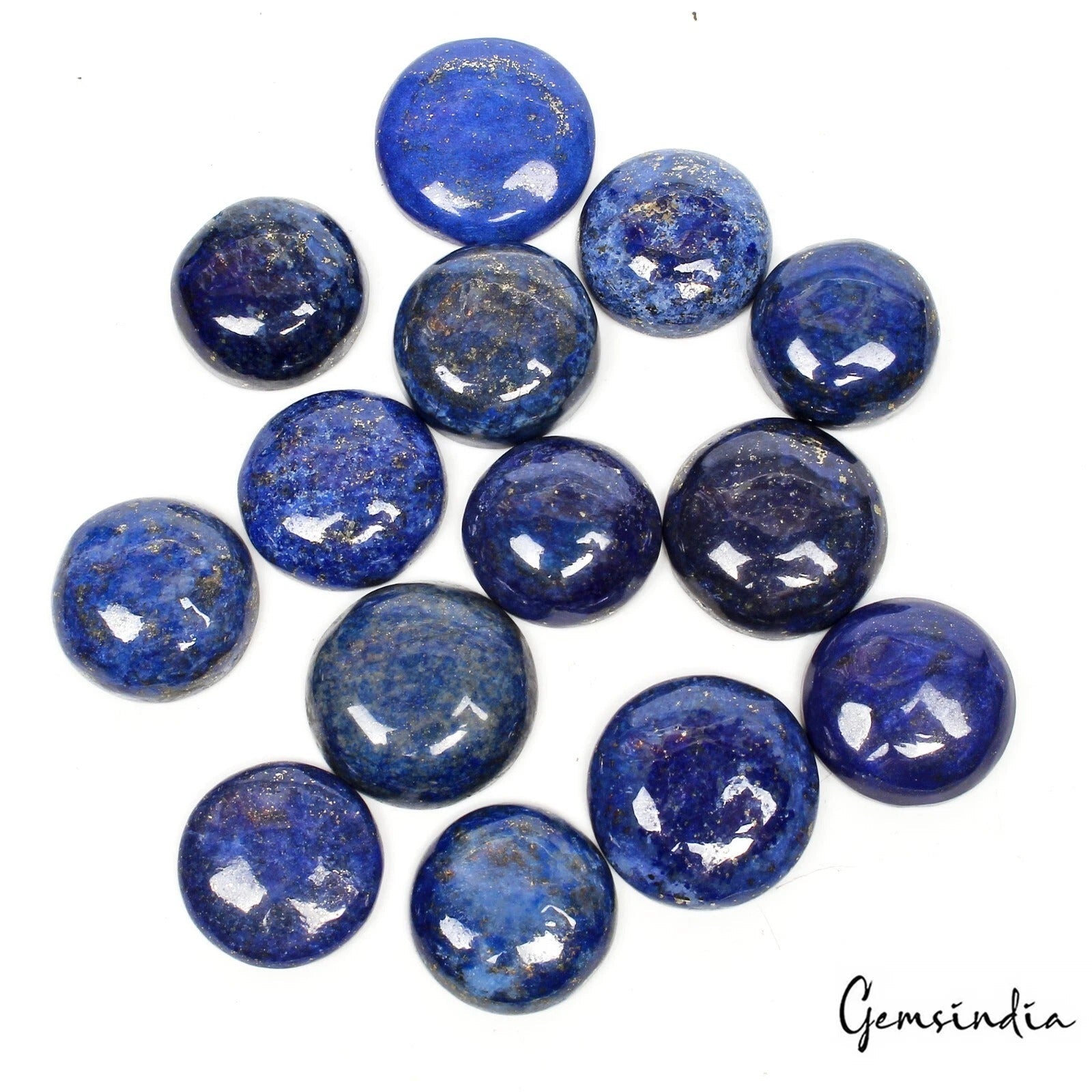 340 Cts/14 Pcs Natural Blue Gold Pyrite Lapis Lazuli Round Cab Gems For Jewelry