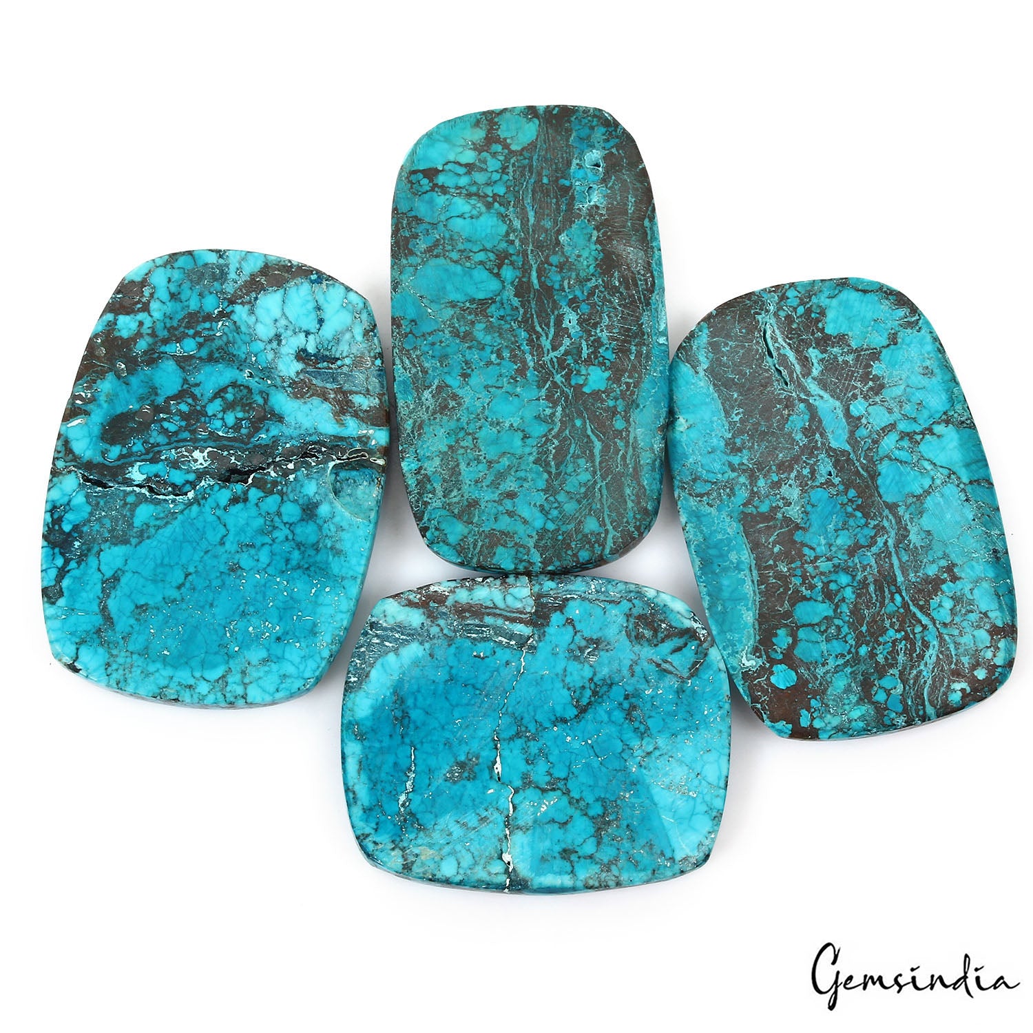 Turquoise Lot, Cabochon, Blue — 4 Pieces, 48mm to 63mm, 660 Ct