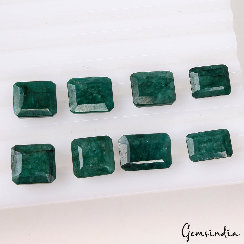 Certified 57.50 Ct/8Pcs Natural Zambian Green Emerald Octagon Cut Loose Gems Lot