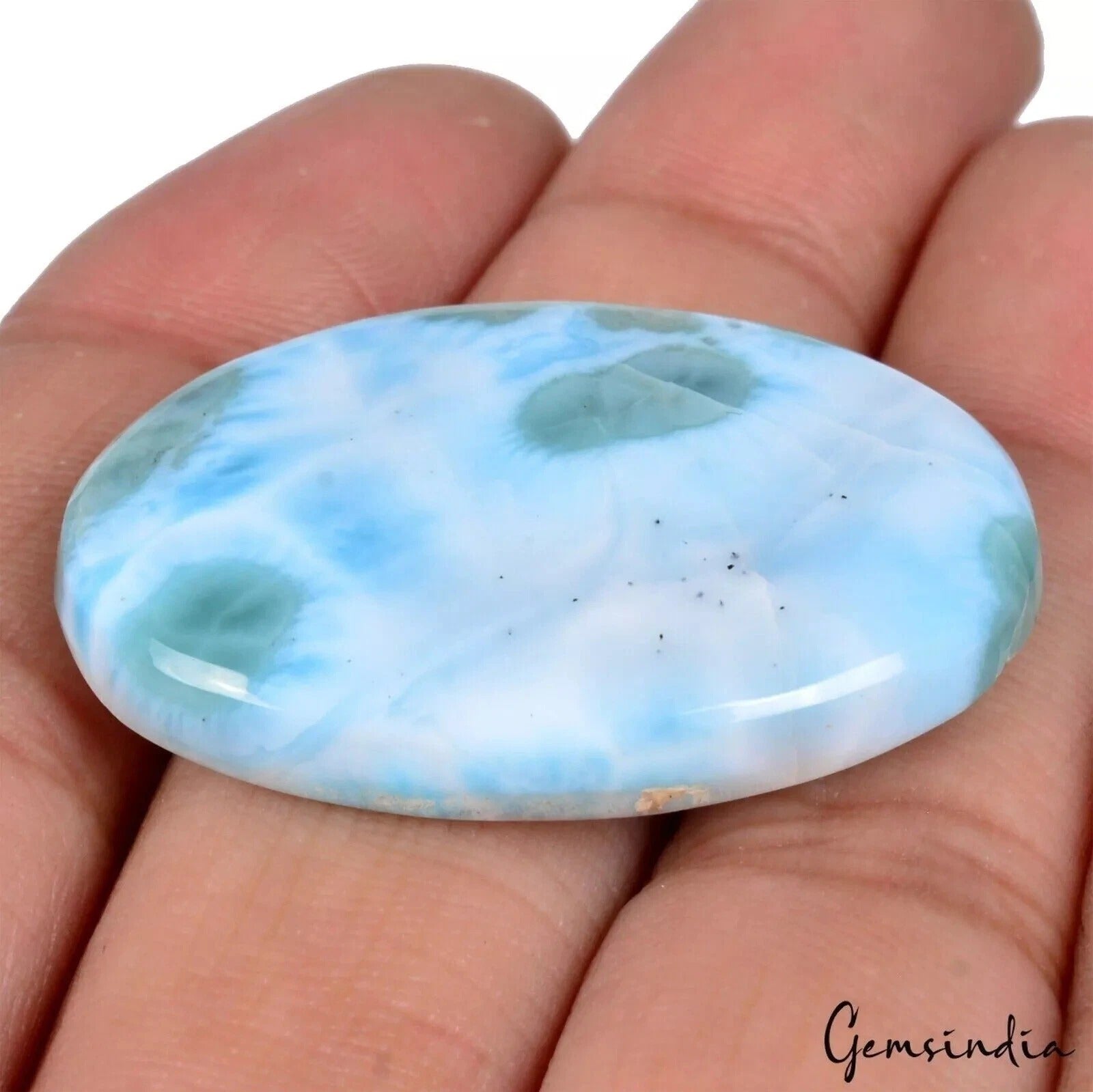 53.70 Cts Natural Untreated Blue Larimar (Pectolite) Oval Cab Gem For Pendant